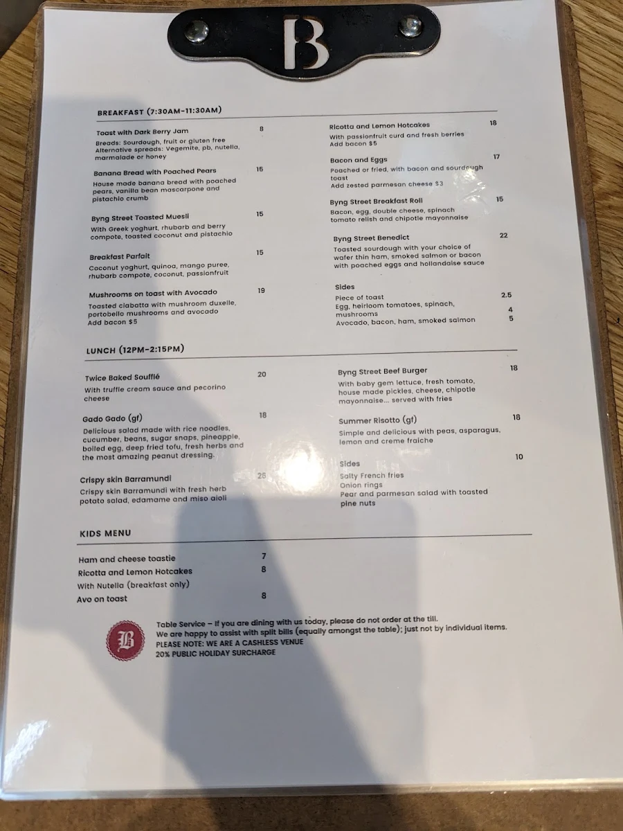 Menu, Byng Street Local Store