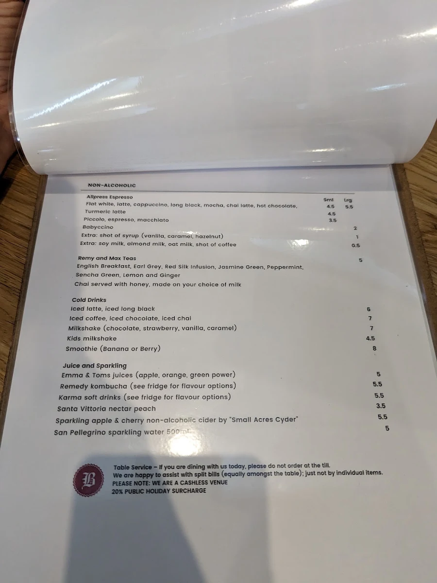 Menu, Byng Street Local Store