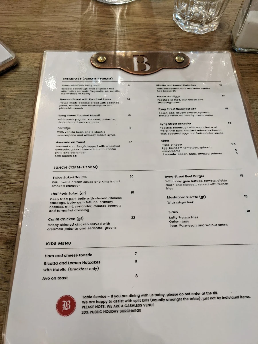 Menu, Byng Street Local Store