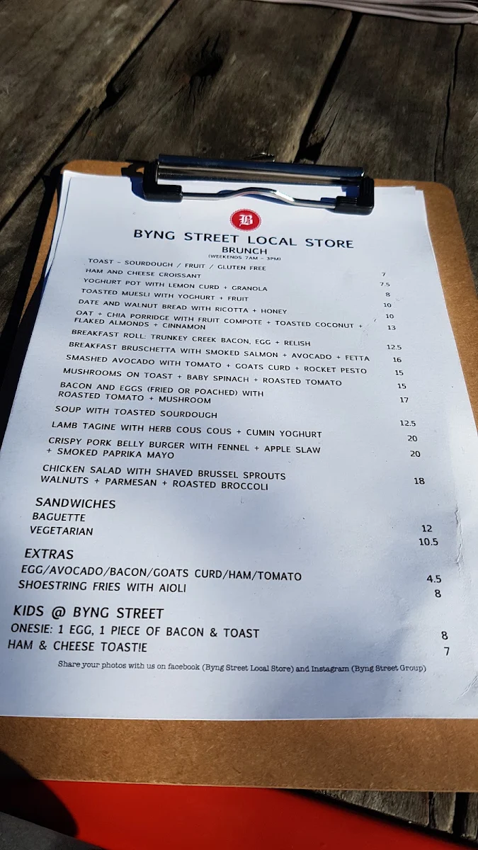 Menu, Byng Street Local Store