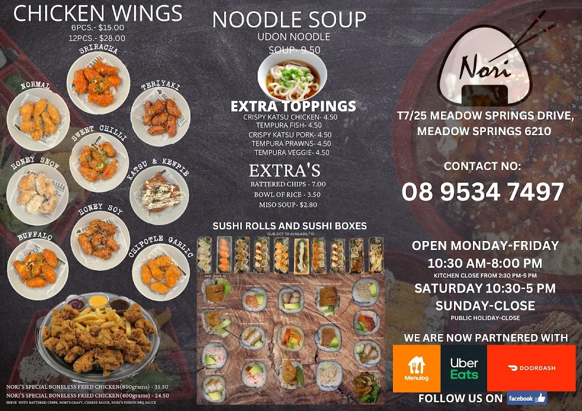 Menu, Nori Meadow Springs