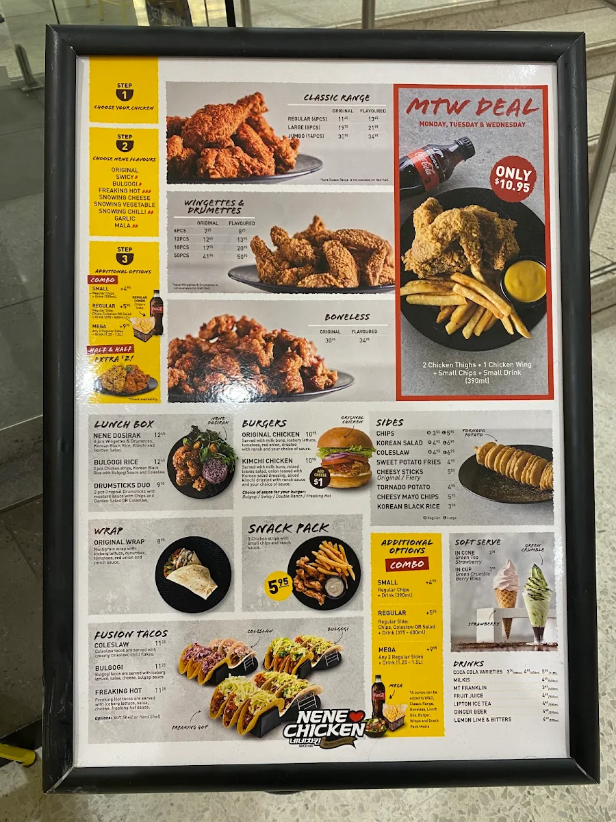 Menu, Nene Chicken Macquarie