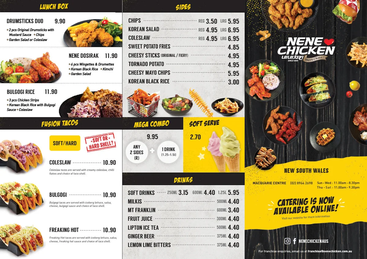 Menu, Nene Chicken Macquarie