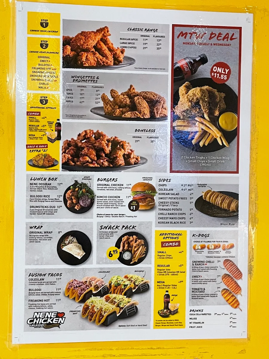 Menu, Nene Chicken Macquarie