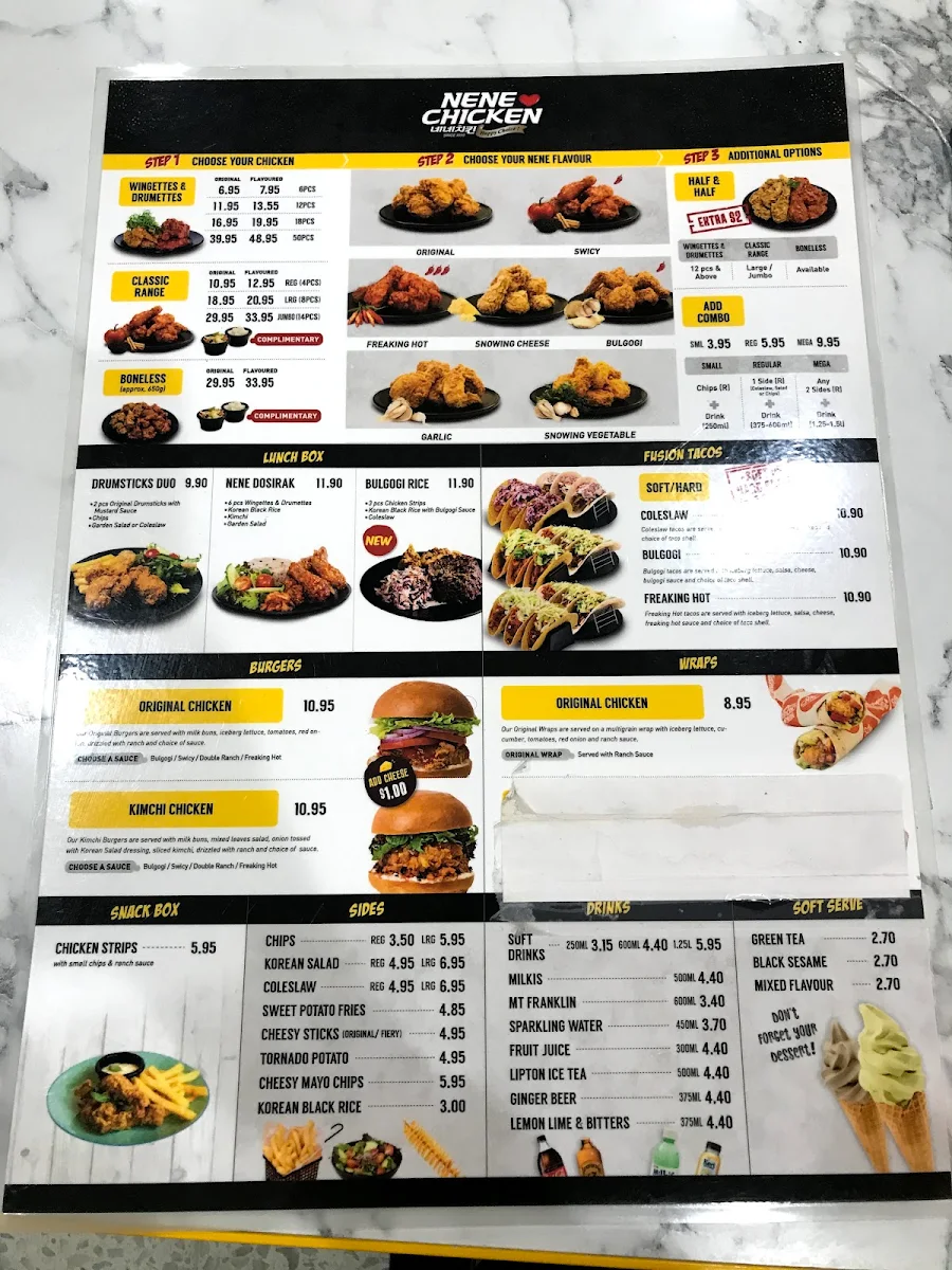 Menu, Nene Chicken Macquarie