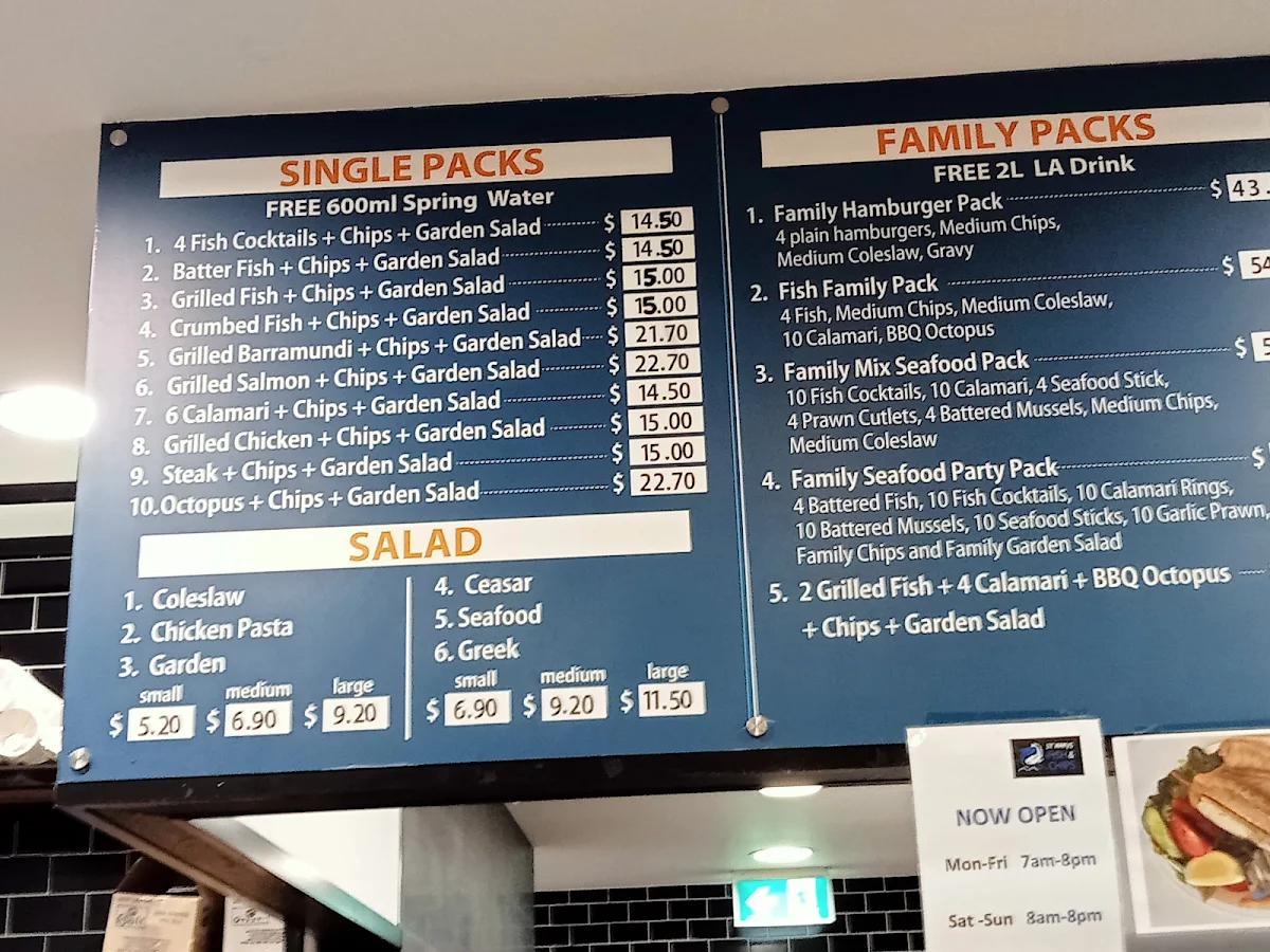 Menu, St Marys Fish & Chips
