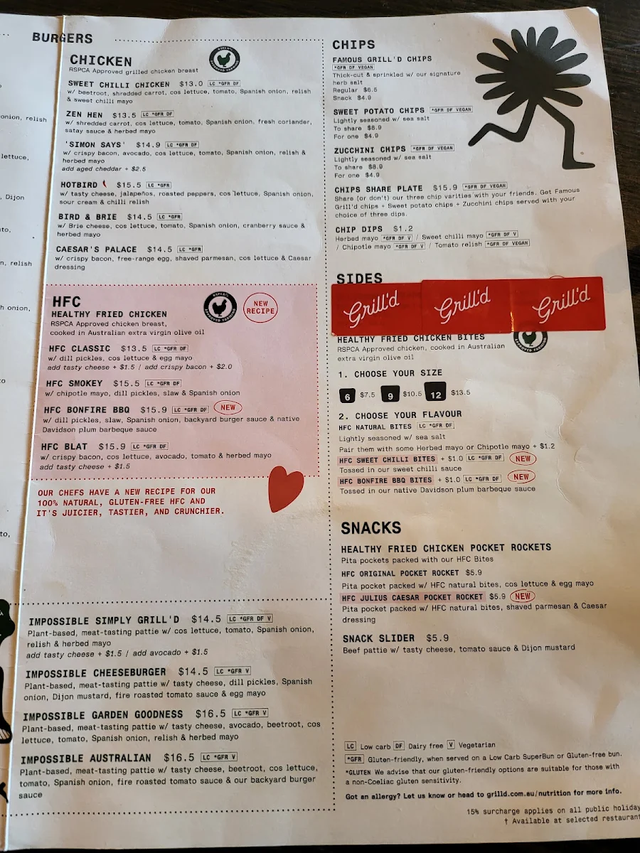 Menu, Grill'd Leederville