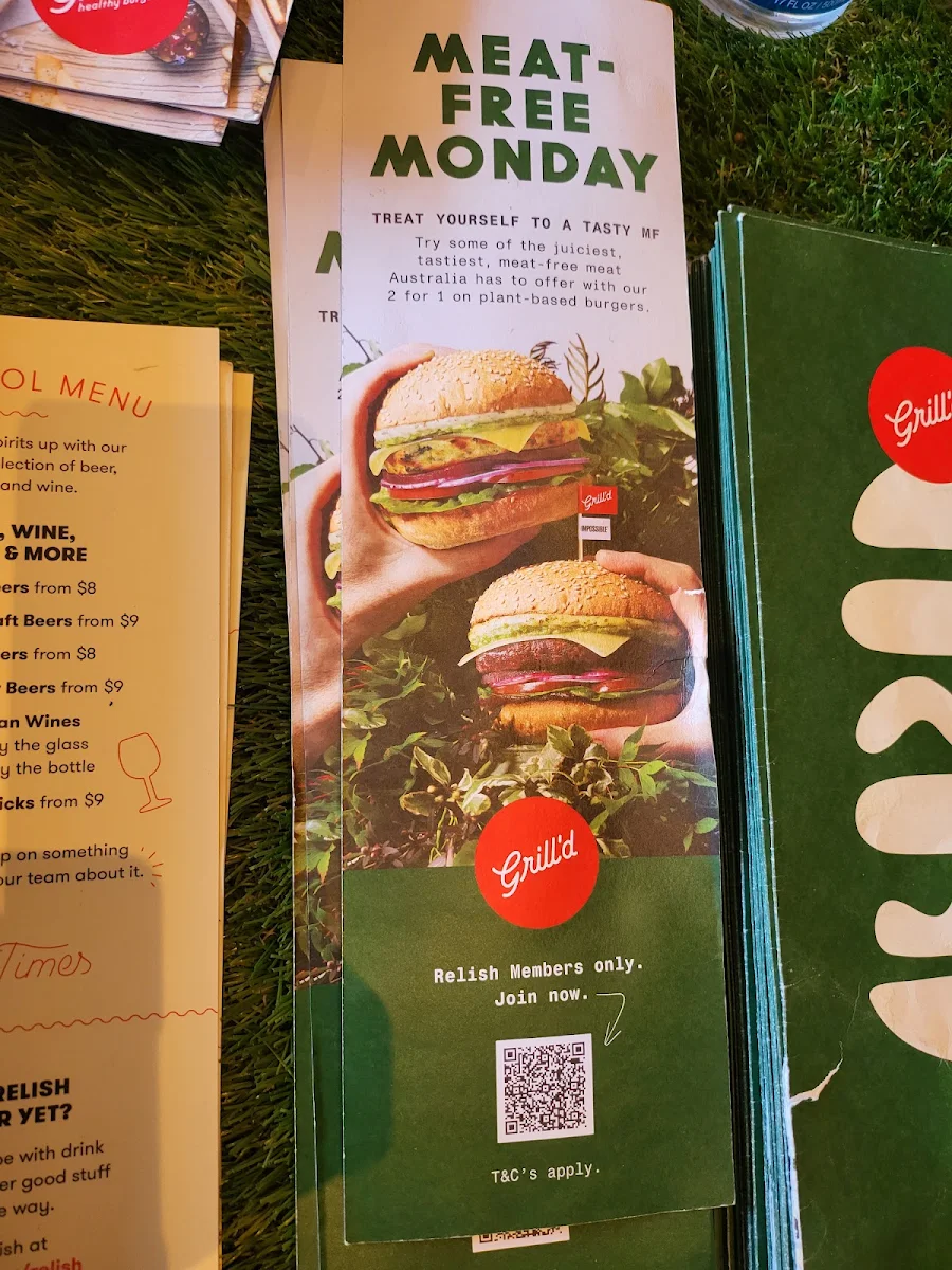 Menu, Grill'd Leederville