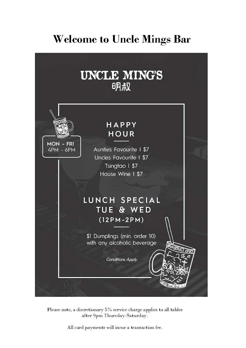 Menu, Uncle Ming's Bar