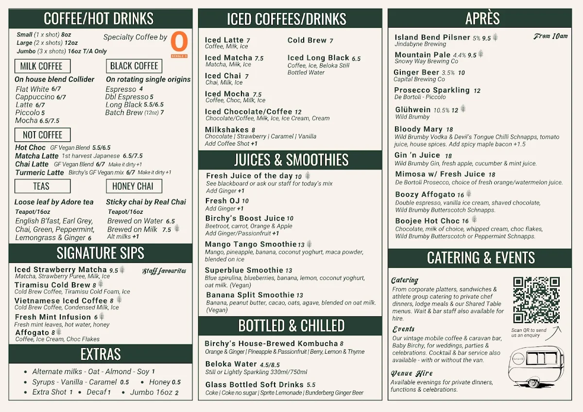 Menu, Birchwood Jindabyne - Cafe & Catering