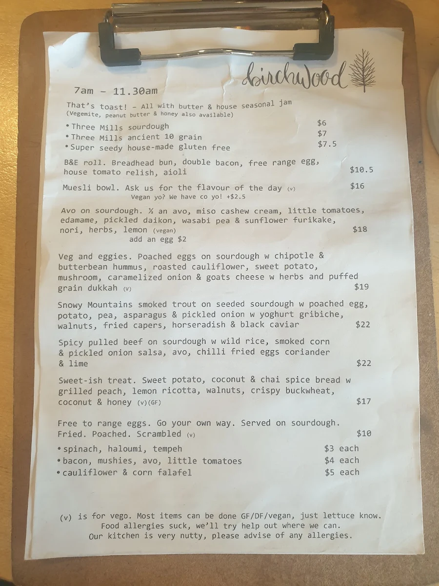 Menu, Birchwood Jindabyne - Cafe & Catering