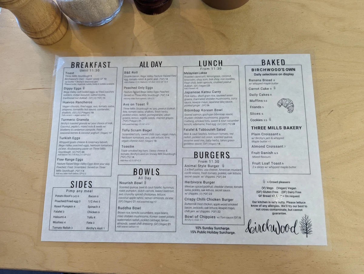 Menu, Birchwood Jindabyne - Cafe & Catering