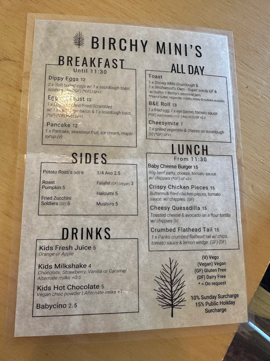 Menu, Birchwood Jindabyne - Cafe & Catering