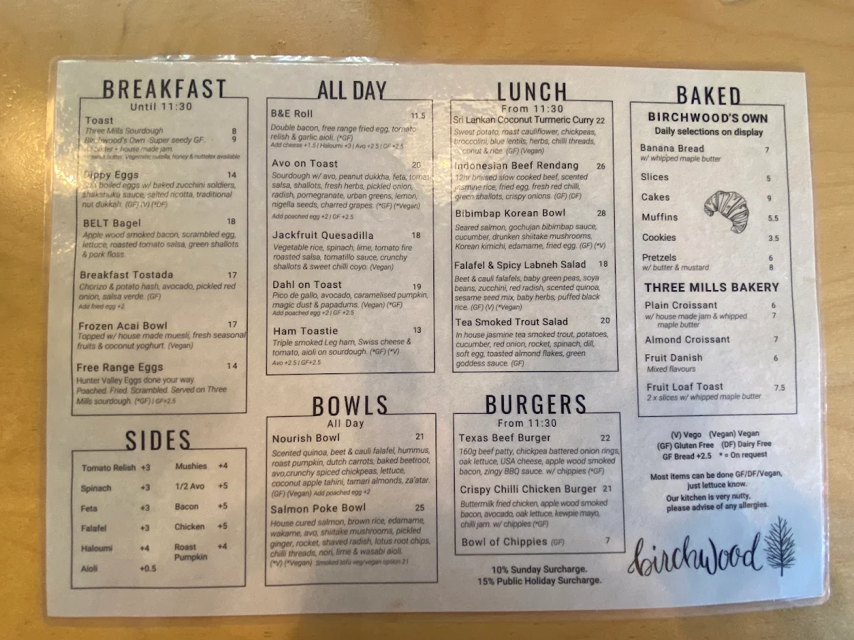 Menu, Birchwood Jindabyne - Cafe & Catering