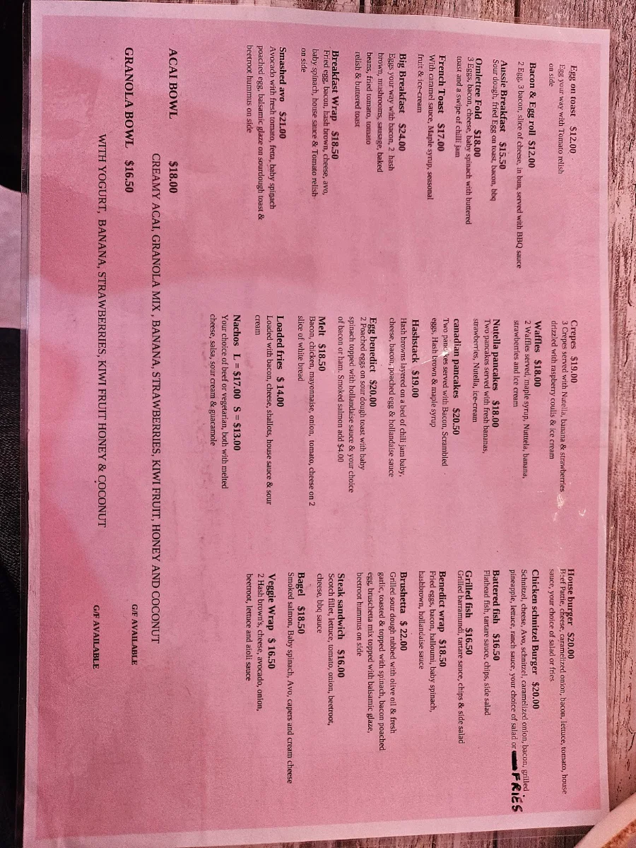 Menu, CRAZIES cafe