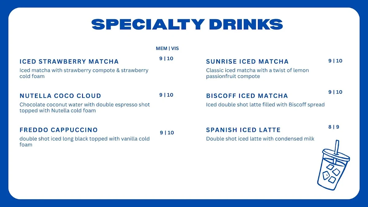 Menu, Tower 28 Café