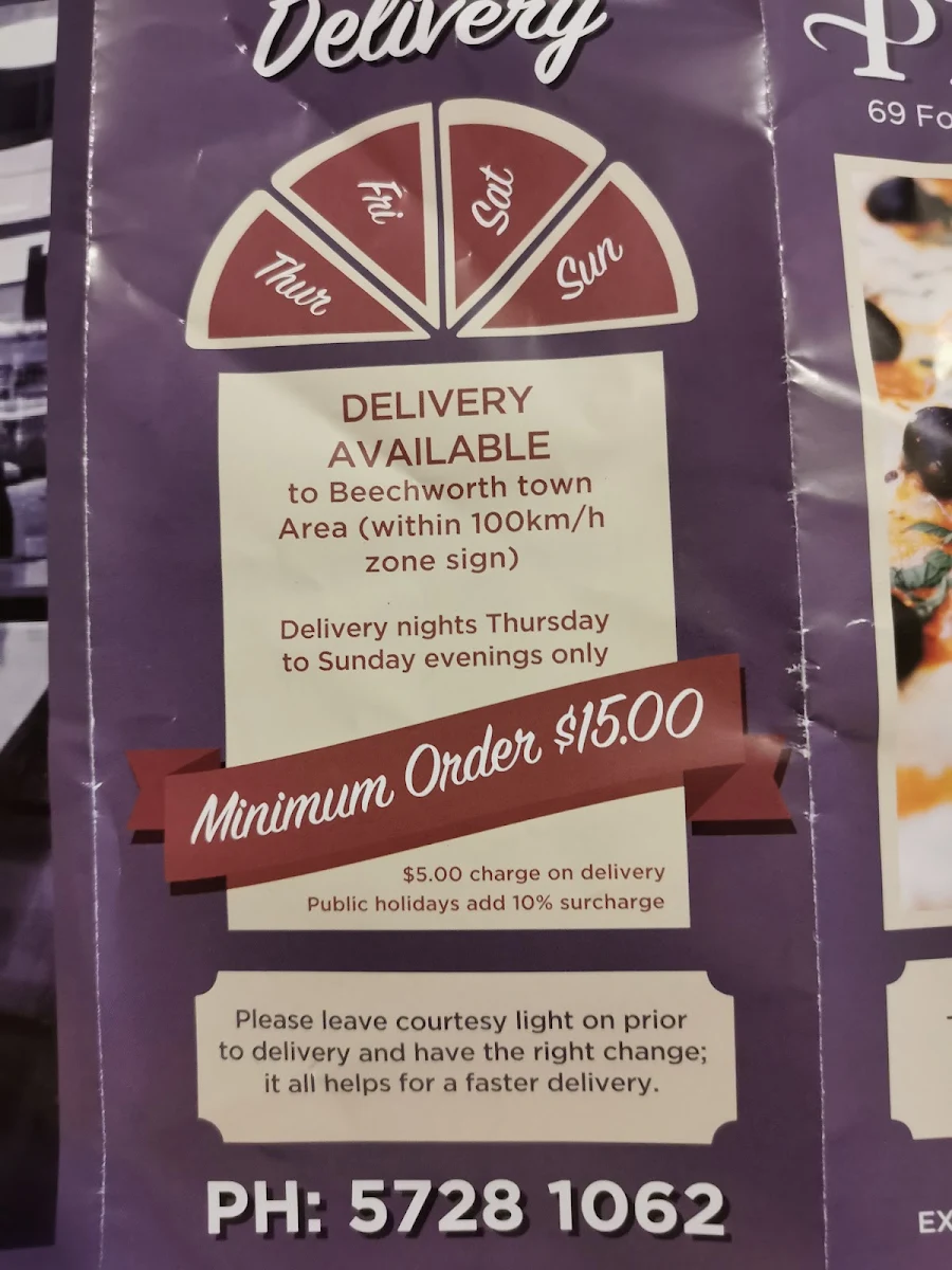 Menu, Beechworth Pizza & Takeaway