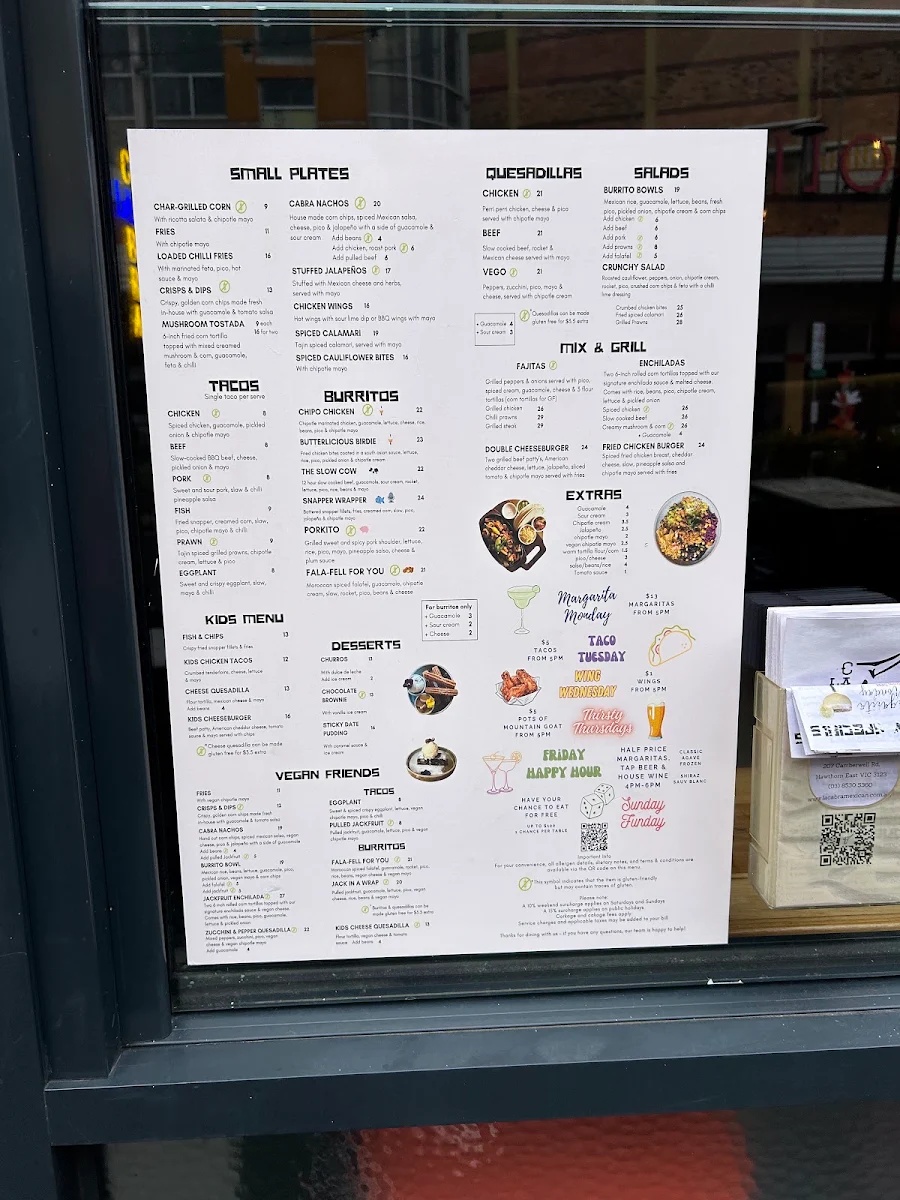 Menu, La Cabra Mexican - Hawthorn
