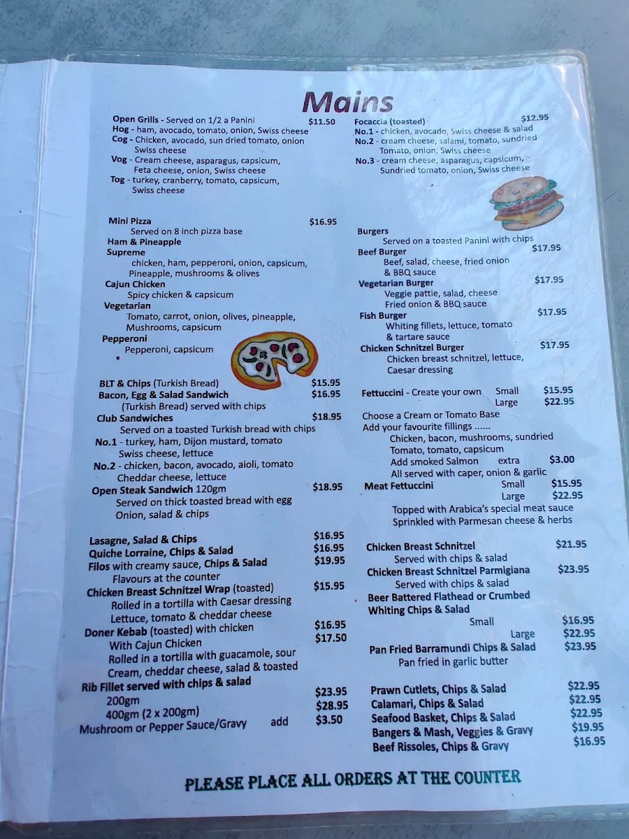 Menu, Cafe Arabica