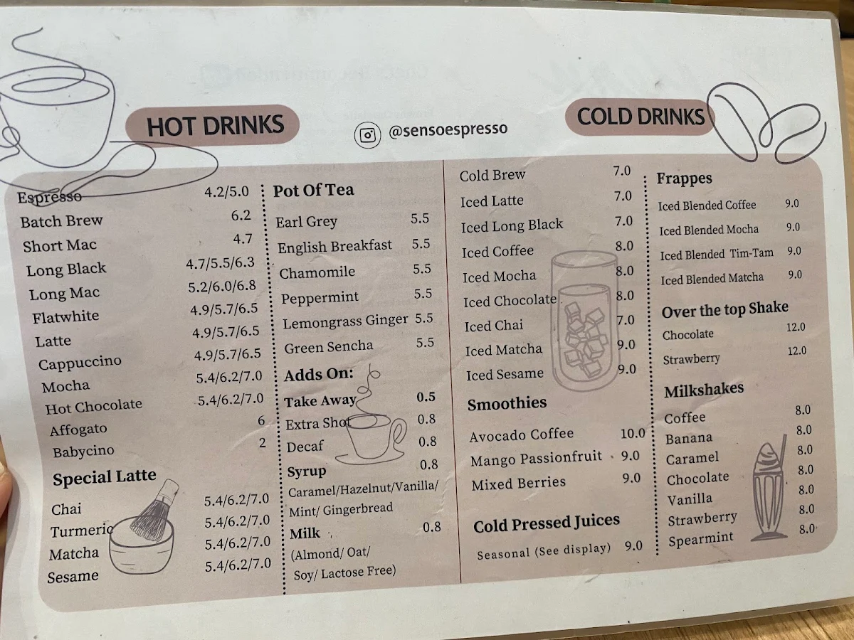 Menu, Senso Espresso