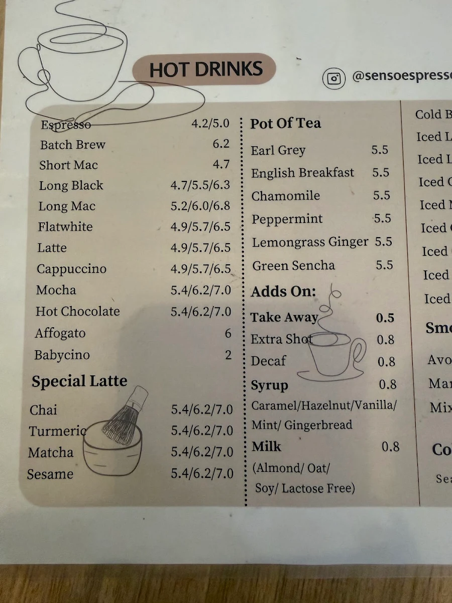 Menu, Senso Espresso