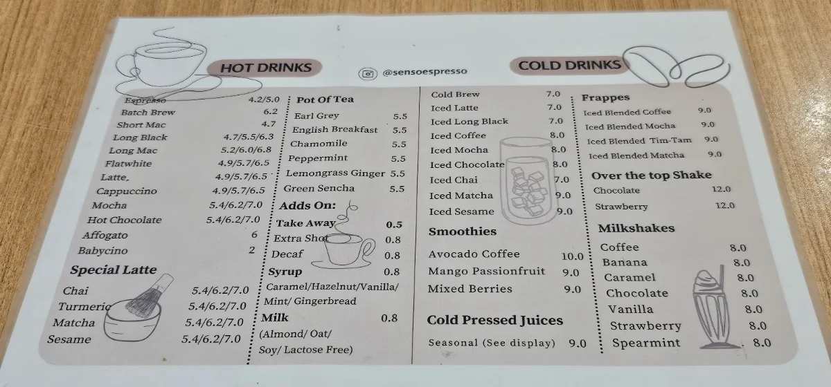 Menu, Senso Espresso