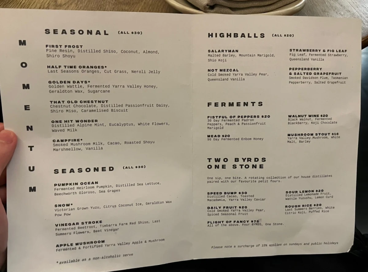 Menu, Byrdi