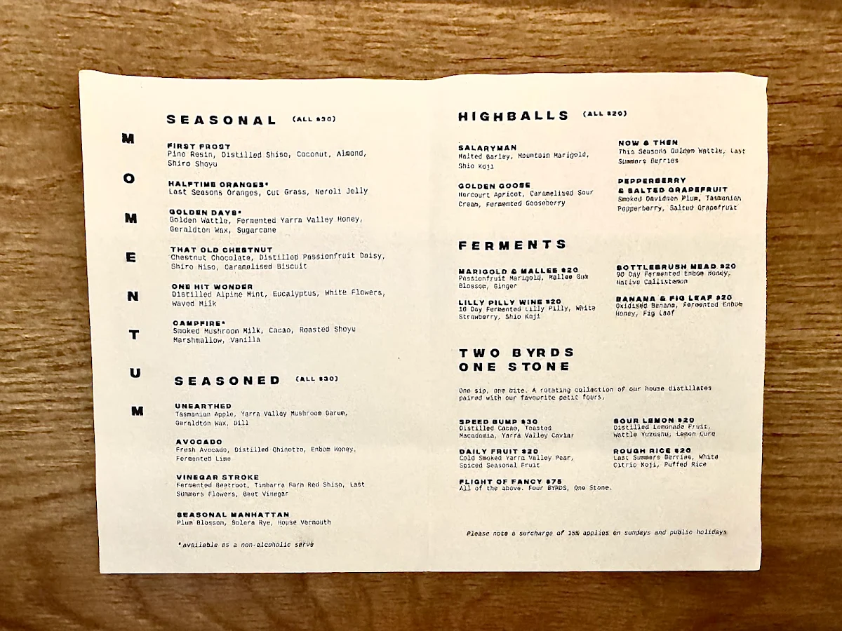 Menu, Byrdi
