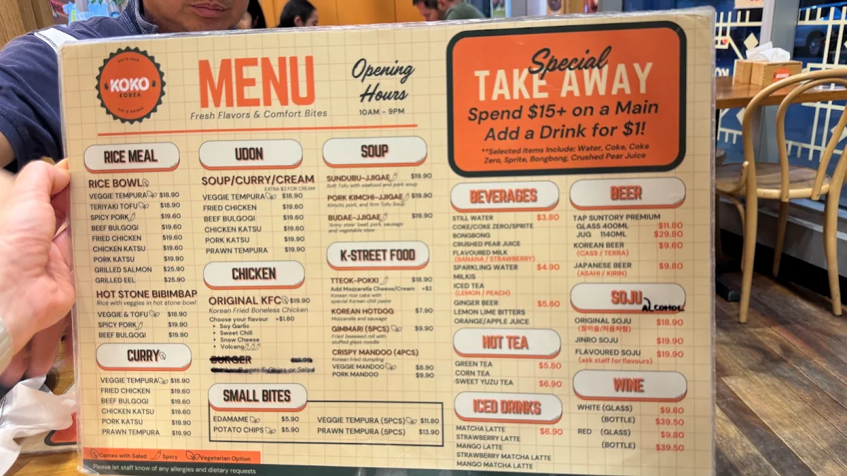 Menu, KOKO KOREA