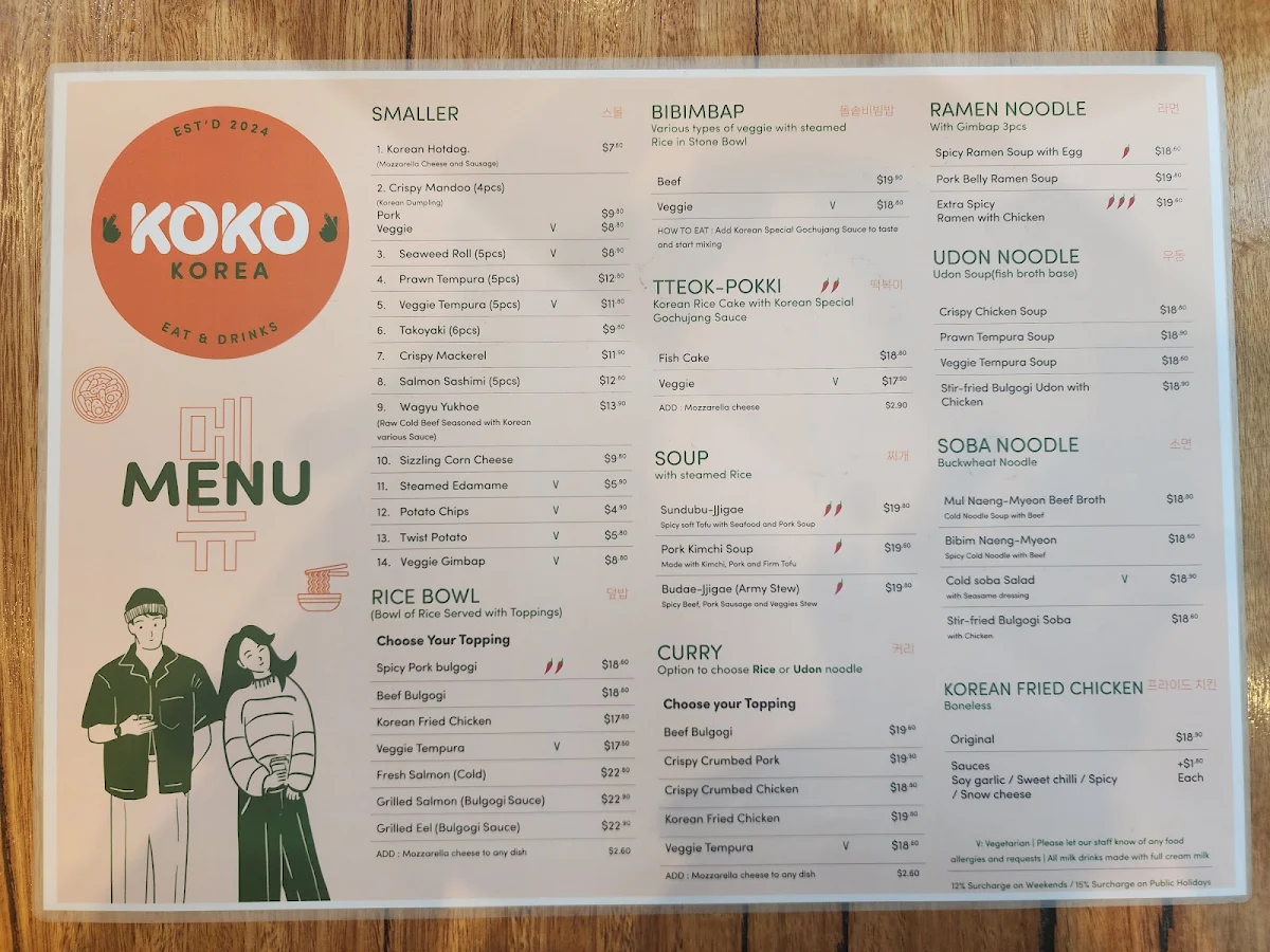 Menu, KOKO KOREA