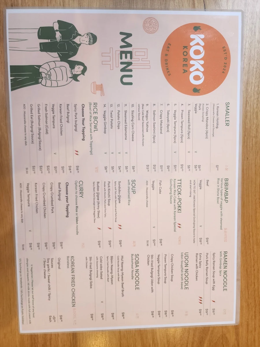 Menu, KOKO KOREA