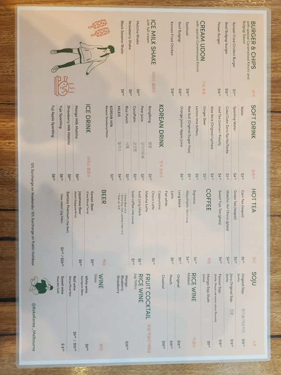 Menu, KOKO KOREA