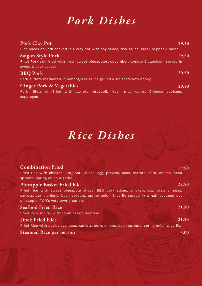 Menu, TQR Restaurant