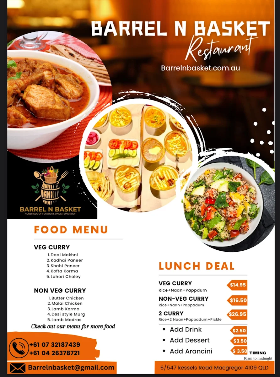 Menu, Barrel N Basket