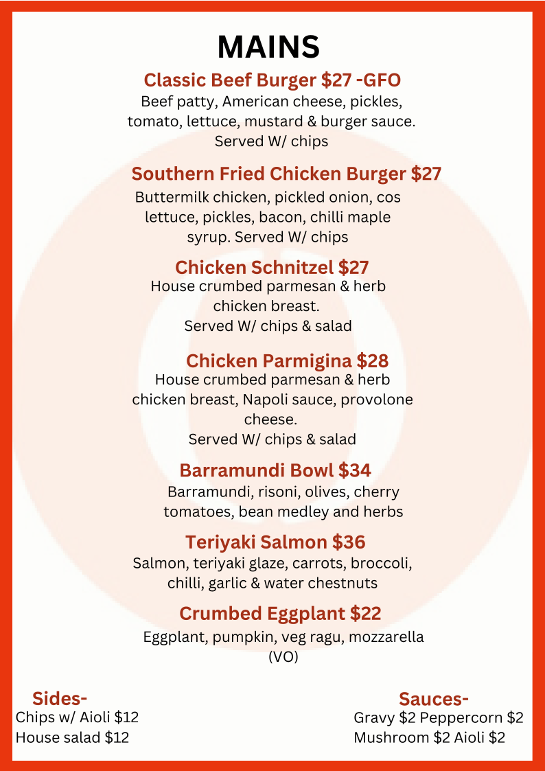 Menu, The Orchard