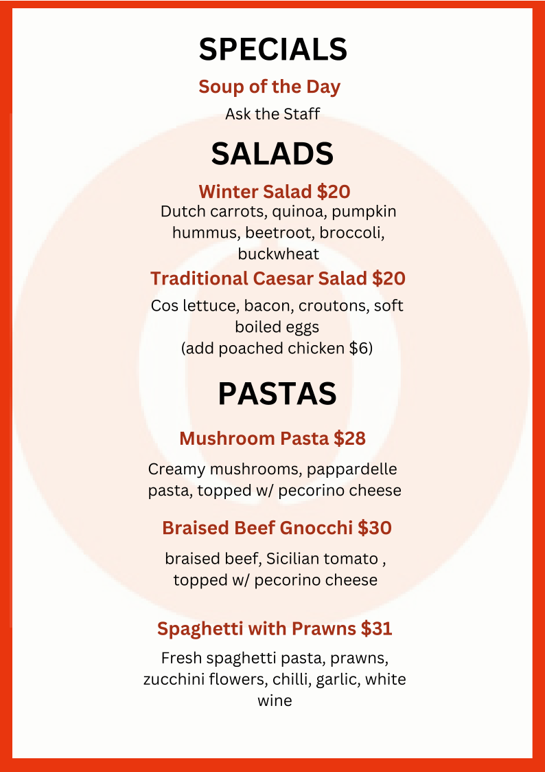 Menu, The Orchard