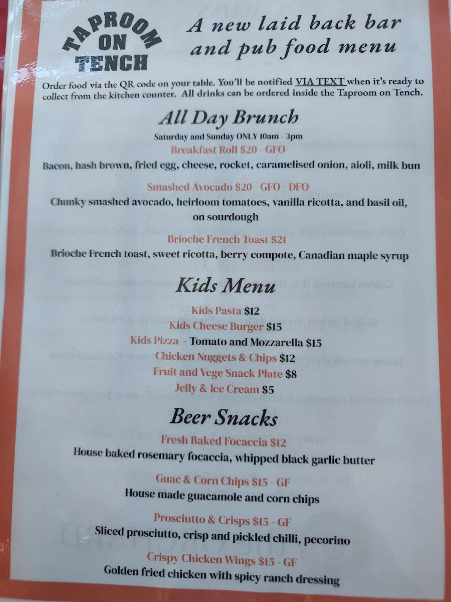 Menu, The Orchard