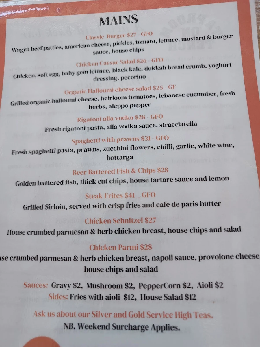 Menu, The Orchard
