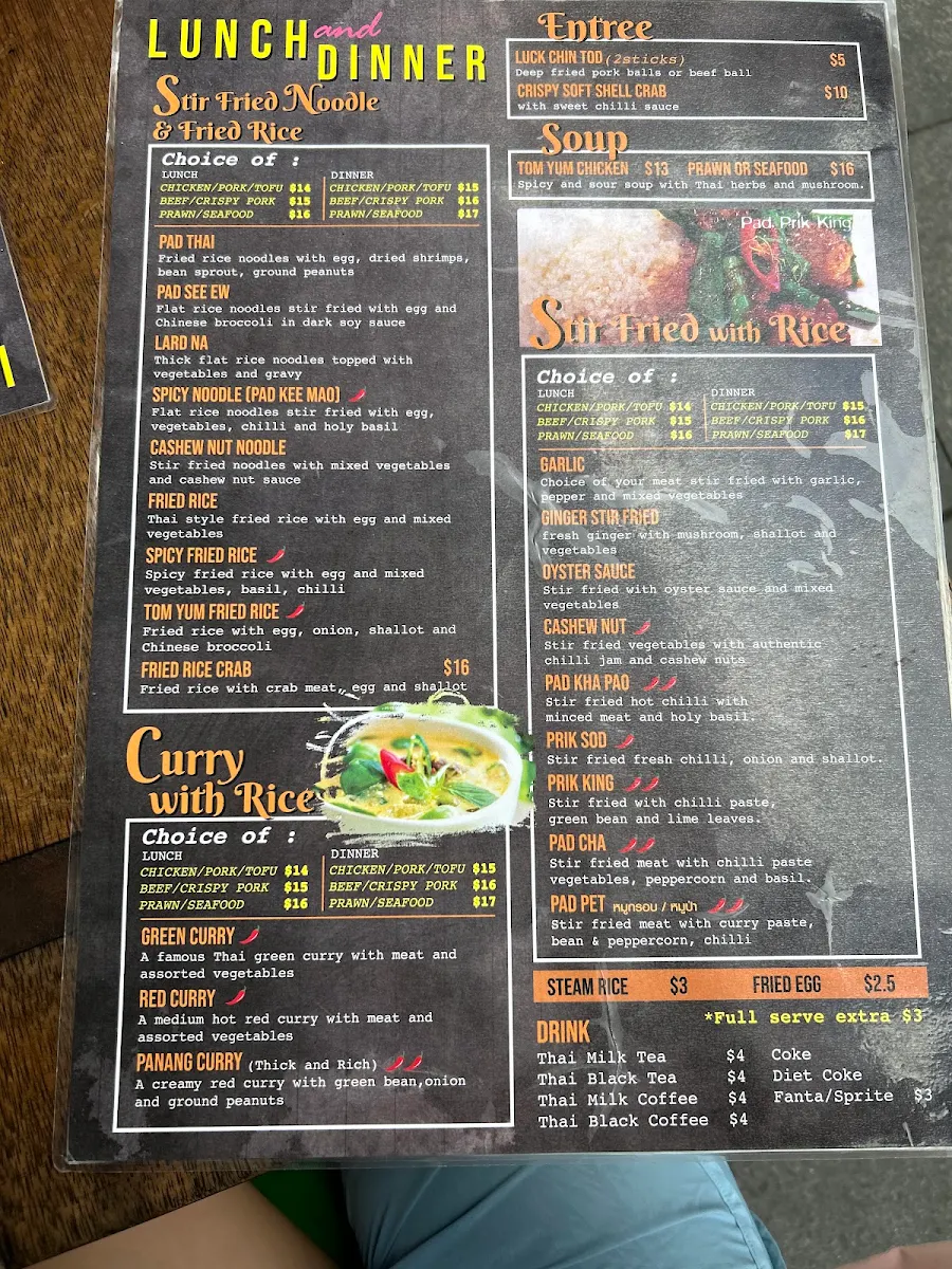 Menu, Chon Siam Thai Restaurant