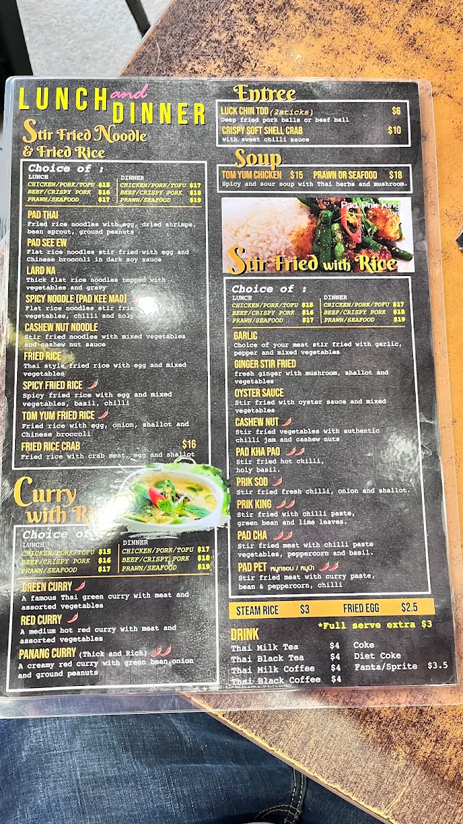 Menu, Chon Siam Thai Restaurant