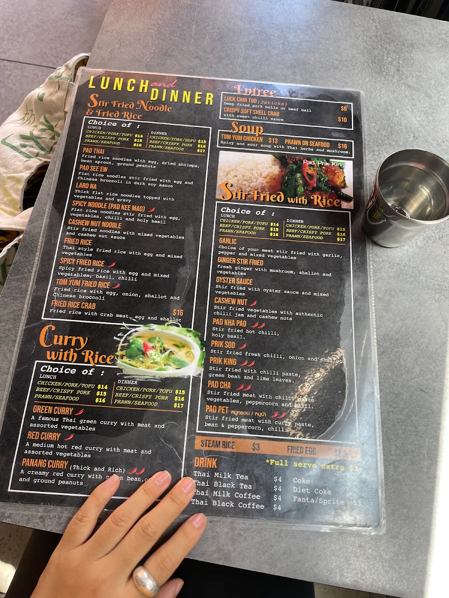 Menu, Chon Siam Thai Restaurant
