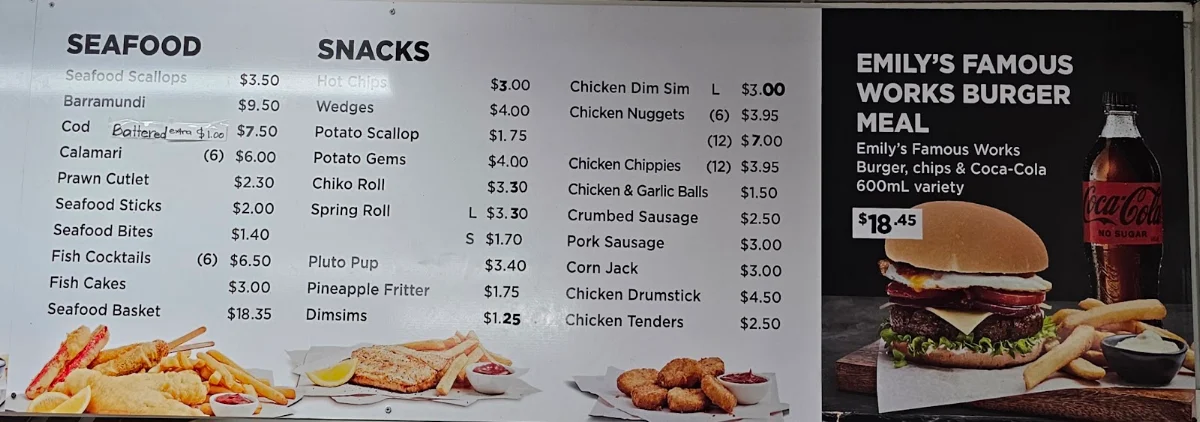 Menu, Emily's Takeaway