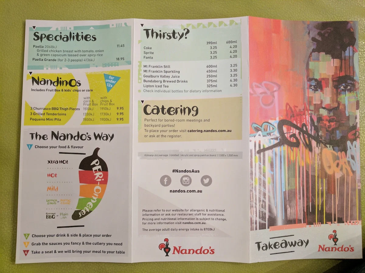 Menu, Nando's Springfield Lakes