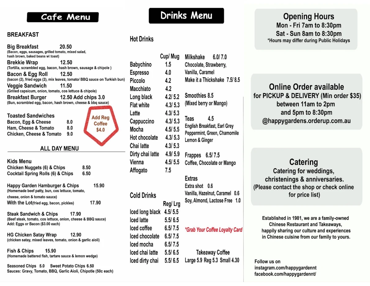 Menu, Happy Gardens Anula Coffee Bar
