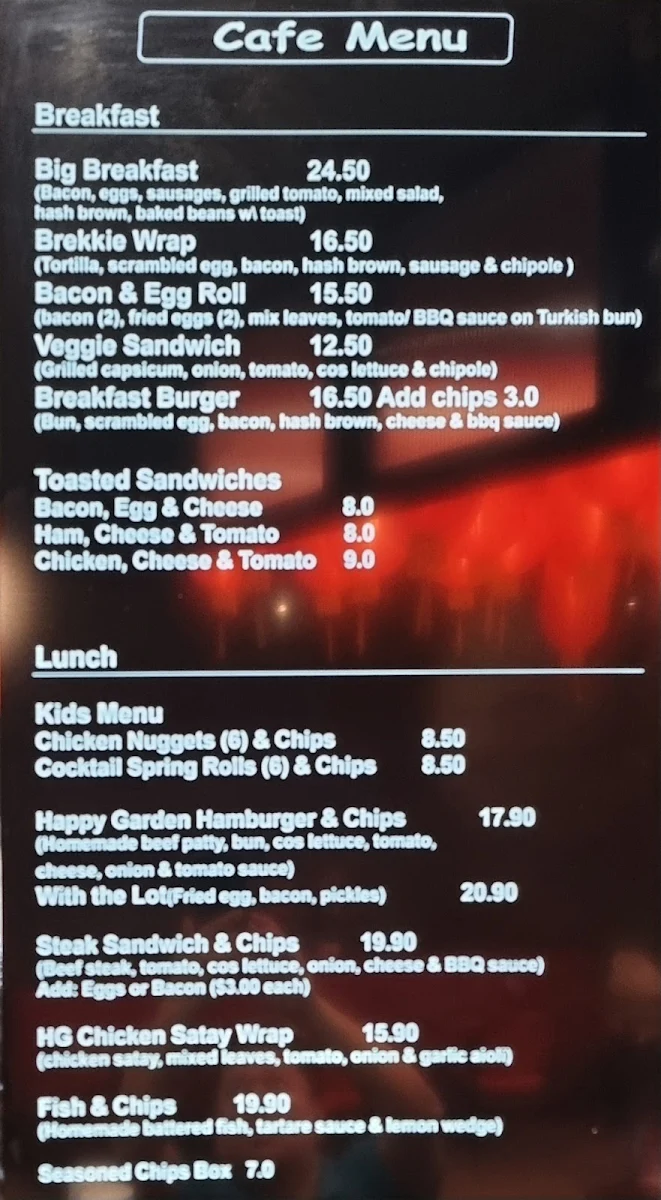 Menu, Happy Gardens Anula Coffee Bar