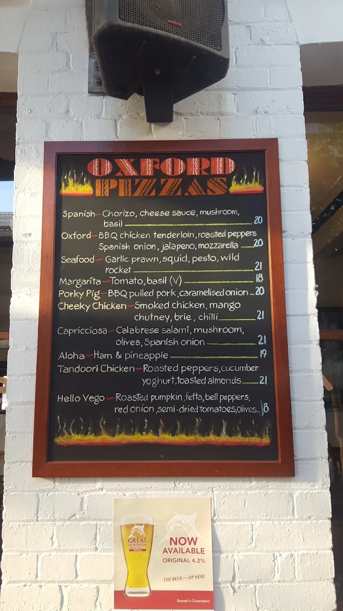 Menu, The Oxford Hotel