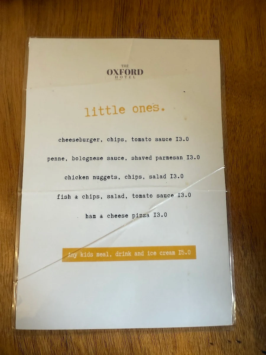 Menu, The Oxford Hotel