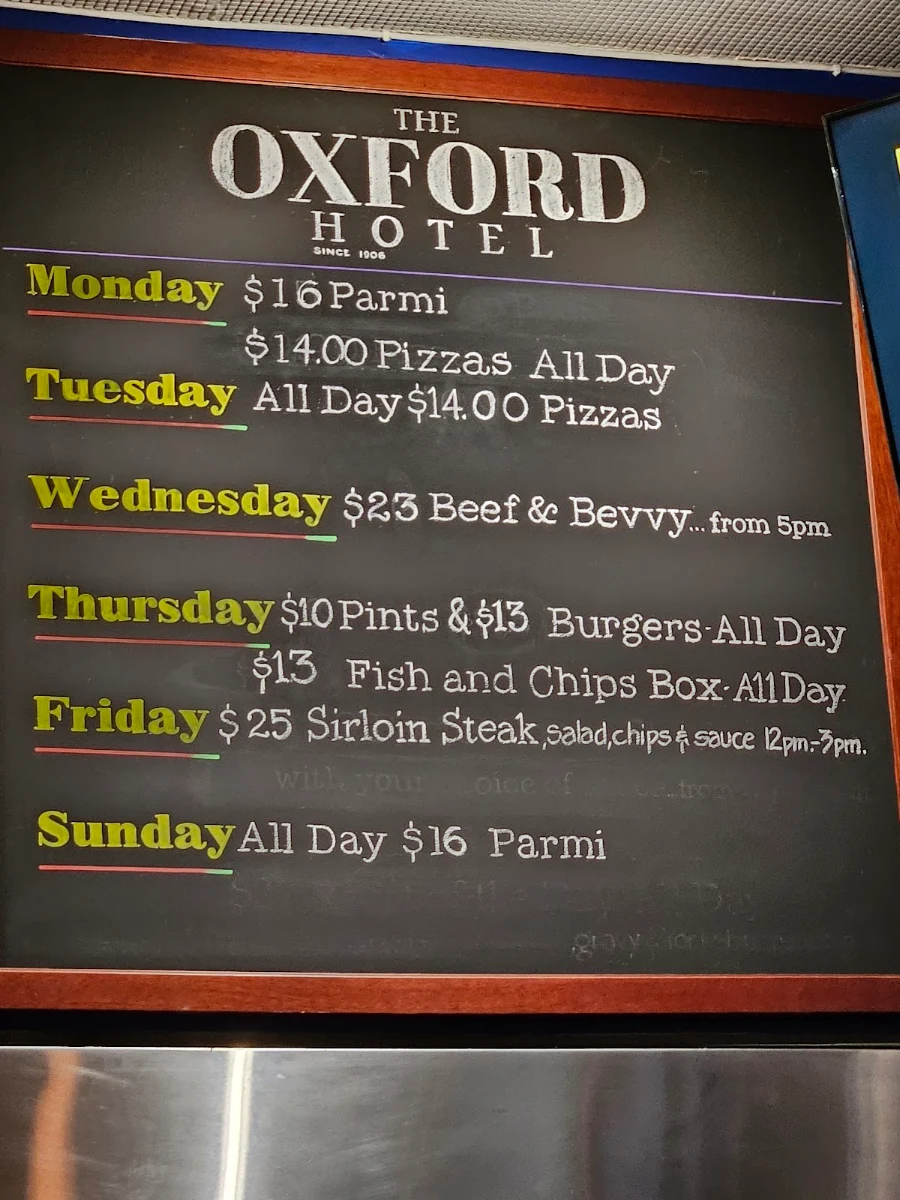 Menu, The Oxford Hotel