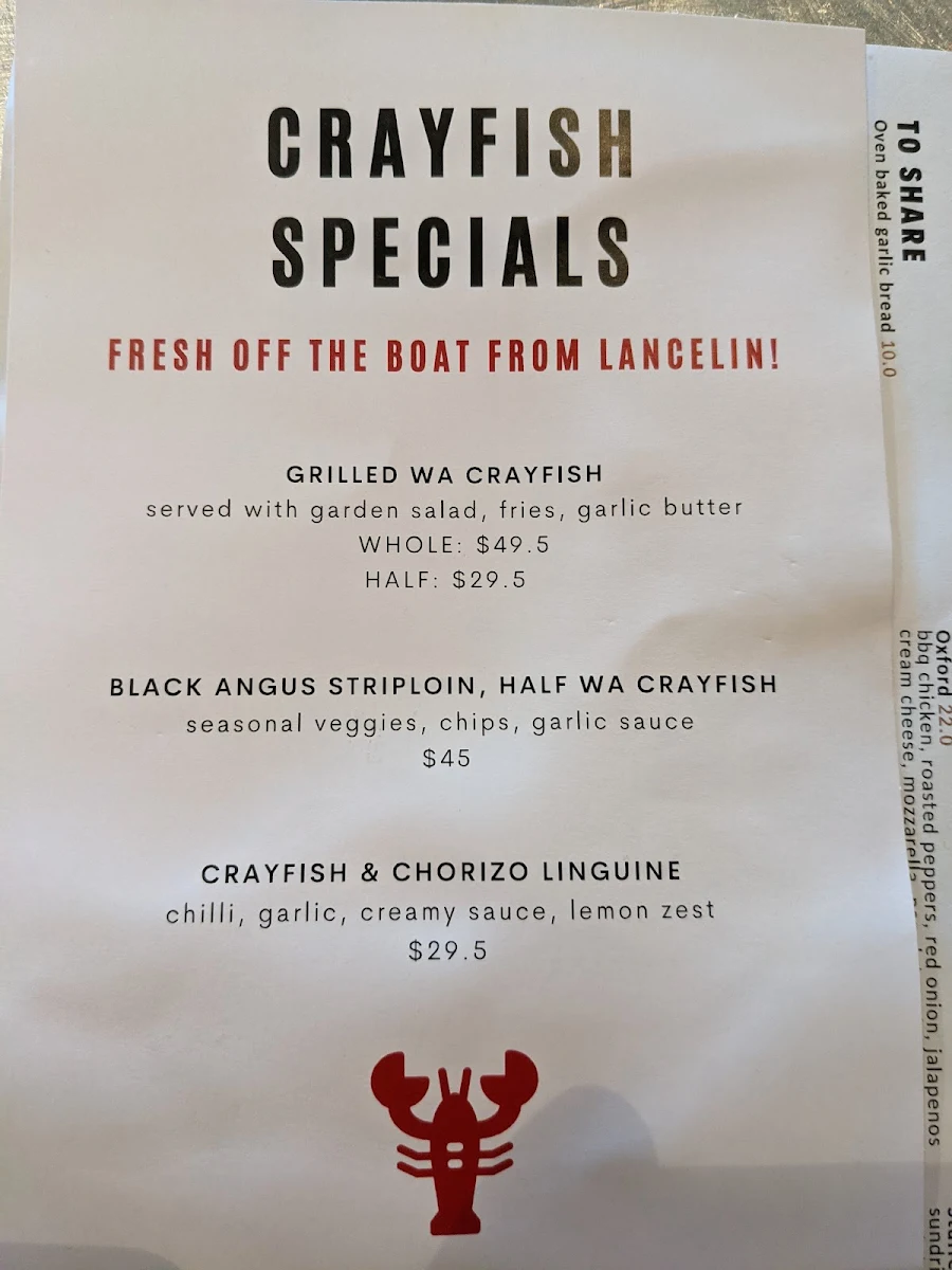 Menu, The Oxford Hotel
