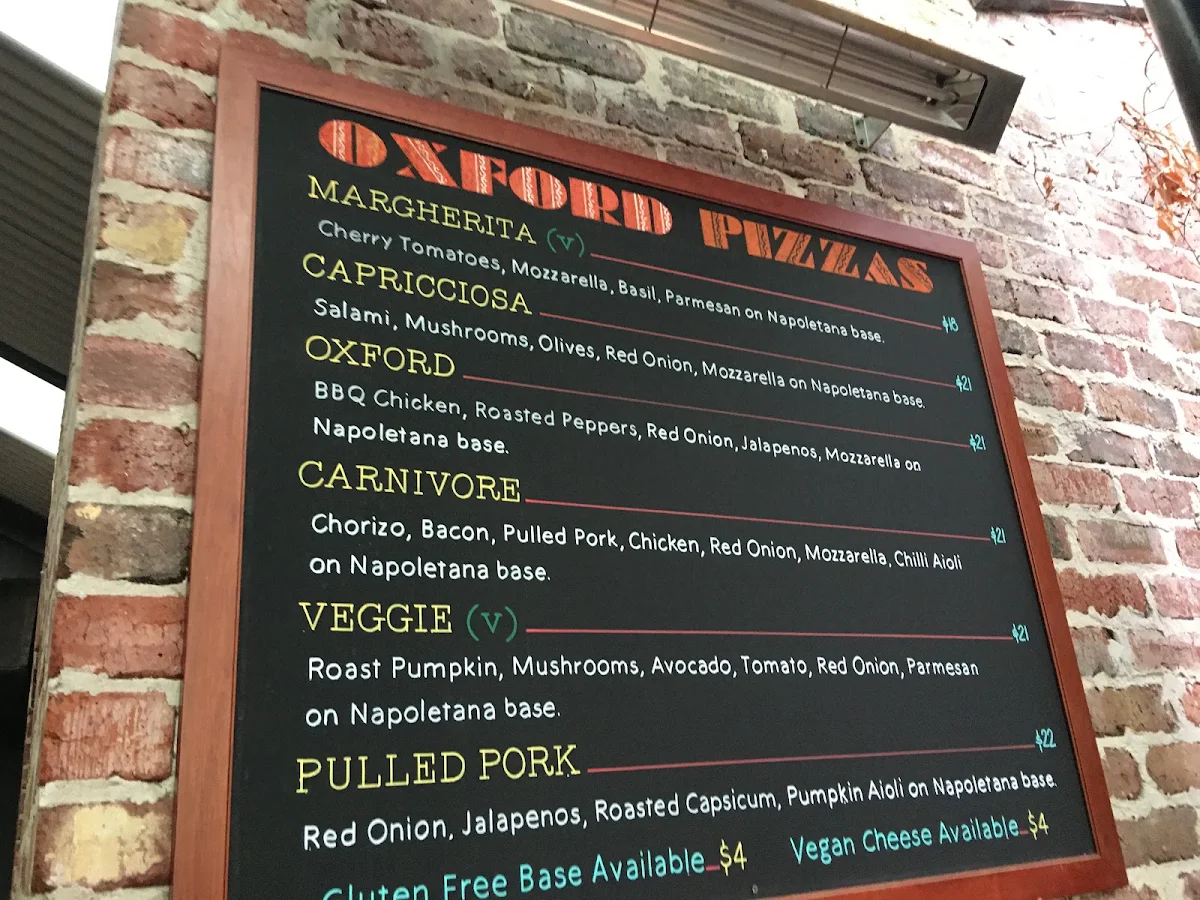 Menu, The Oxford Hotel